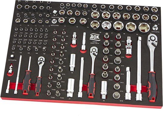 AOK Professionele 130-delige 1/4, 3/8, 1/2 inch doppenset met foam inlay