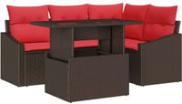 vidaXL Tuinbank Set 5-delig Bruin en Rood Polyrotan