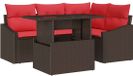 vidaXL Tuinbank Set 5-delig Bruin en Rood Polyrotan