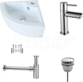 Badkamerplanet Cassa Fonteinset - Keramiek - Wit - 32x32x13 cm - Incl. Kraan, Afvoer en Sifon