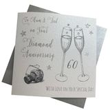 WHITE COTTON CARDS WA60M & to My Mum Dad On Your Diamond Anniversary, 60e verjaardag, handgemaakt