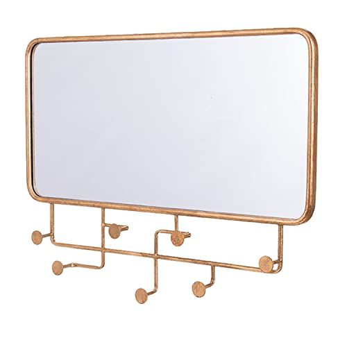 DRW Wandgarderobe met spiegel - metaal - goud - 80 x 6,5 x 61 cm