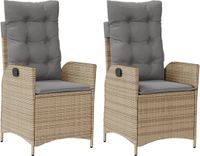 vidaXL Tuinstoelen 2 stuks verstelbaar met kussens van polyrattan in gemengd beige