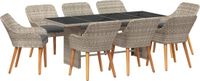 vidaXL Tuinset 9-delig Lichtgrijs Polyrattan Eettafel Rechthoekig