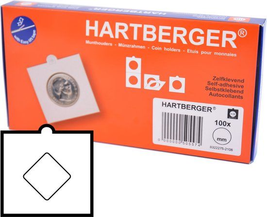 Hartberger munthouders zelfklevend - VIERKANT - 24 mm - voor vierkante munten - 100 stuks