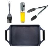 NERTHUS FIH 1670 – Grillplaat Gegoten Aluminium Quantanium PPG – Inductie, Gas en Keramisch – 43 cm – Set met Keukentang, Siliconen Kwast en Olie Spray