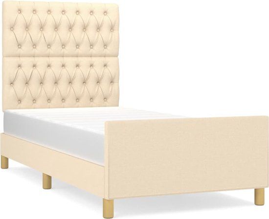 vidaXL Bedframe zonder matras 100x200 cm stof crèmekleurig