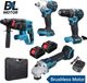 StarTech 4-delige accu-gereedschapset - slagmoersleutel, haakse slijper, boorhamer, boormachine - 18 V - borstelloze motor - accu inbegrepen - boordiameter 26 mm