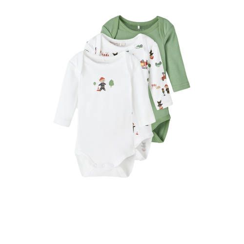 NAME IT BABY romper NBMBODY - set van 3 firefighter groen/wit