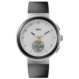 Braun Analoog kwartshorloge met digitaal display met kalender en stappentelling, zwarte siliconen rubberen band, 45 mm roestvrijstalen kast, model BN0299PWHBKG