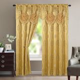 Elegant Comfort Aurora Jacquard-look gordijnpaneel set met bevestigde volant 137 x 213 cm (set van 2), goud