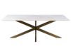BARCELONA Table à manger 220x100 marbre blanc / pied central fer au look antique laiton #303