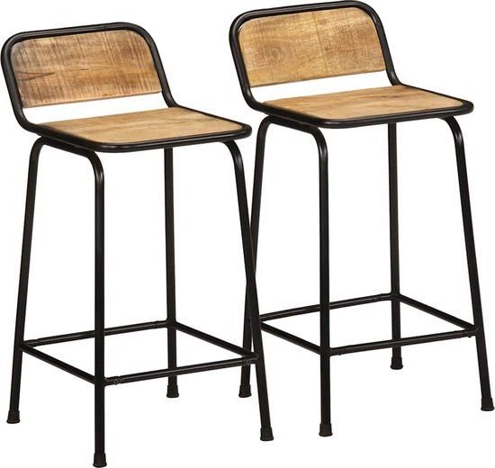 vidaXL Barkrukken 2 stuks massief ruw mangohout 46x35,5x80 cm