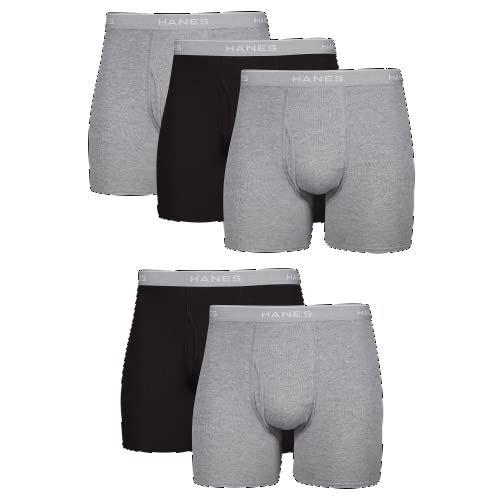 Hanes Boxer Briefs - Men's 5-Pack - Black/Gray - Size L