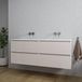 Saniclass Chaci Ensemble de meubles de salle de bain - 140x45x55cm - lavabo en céramique blanc brillant - 2 lavabos - sans trous de robinetterie - 4 tiroirs - coton mat (beige)