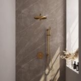 Brauer Gold Carving Thermostatische Regendoucheset Inbouw - Hoofddouche 30 cm - Rechte Wandarm - 3 Weg - Handdouche Rond - Doucheslang - Geintegreerde Glijstang - Geborsteld Goud