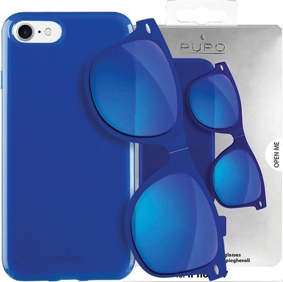 Puro Sunny Kit hoesje voor iPhone 7/8 + bril SE 2020 / SE 2022 blauw/blauw