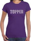 Bellatio Decorations Shoppartners Bv Glitter Topper t-shirt paars met steentjes/ rhinestones voor dames - Glitter kleding/ foute party outfit XL