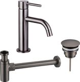 FortiFura Calvi Slim Set de robinetterie de lavabo - Robinet de lavabo bas - Métal canon de fusil brossé (anthracite)