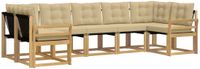 vidaXL Hoek loungeset 7-delig Wit en Beige Acacia Hout