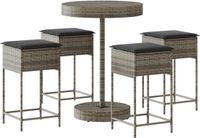vidaXL 5-delige Tuinbarset met Kussens, Poly Rattan, Grijs