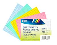 TSI Index kaarten op kleur gesorteerd, pak van 100, geruit, grootte: DIN A7 (105 x 74 mm), art. nr. 65857