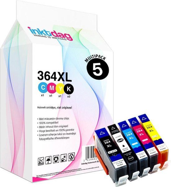 inktdag - HP 364XL Multipack - 5 Kleuren (Zwart, Foto Zwart, Cyaan, Magenta, Geel) - Huismerk