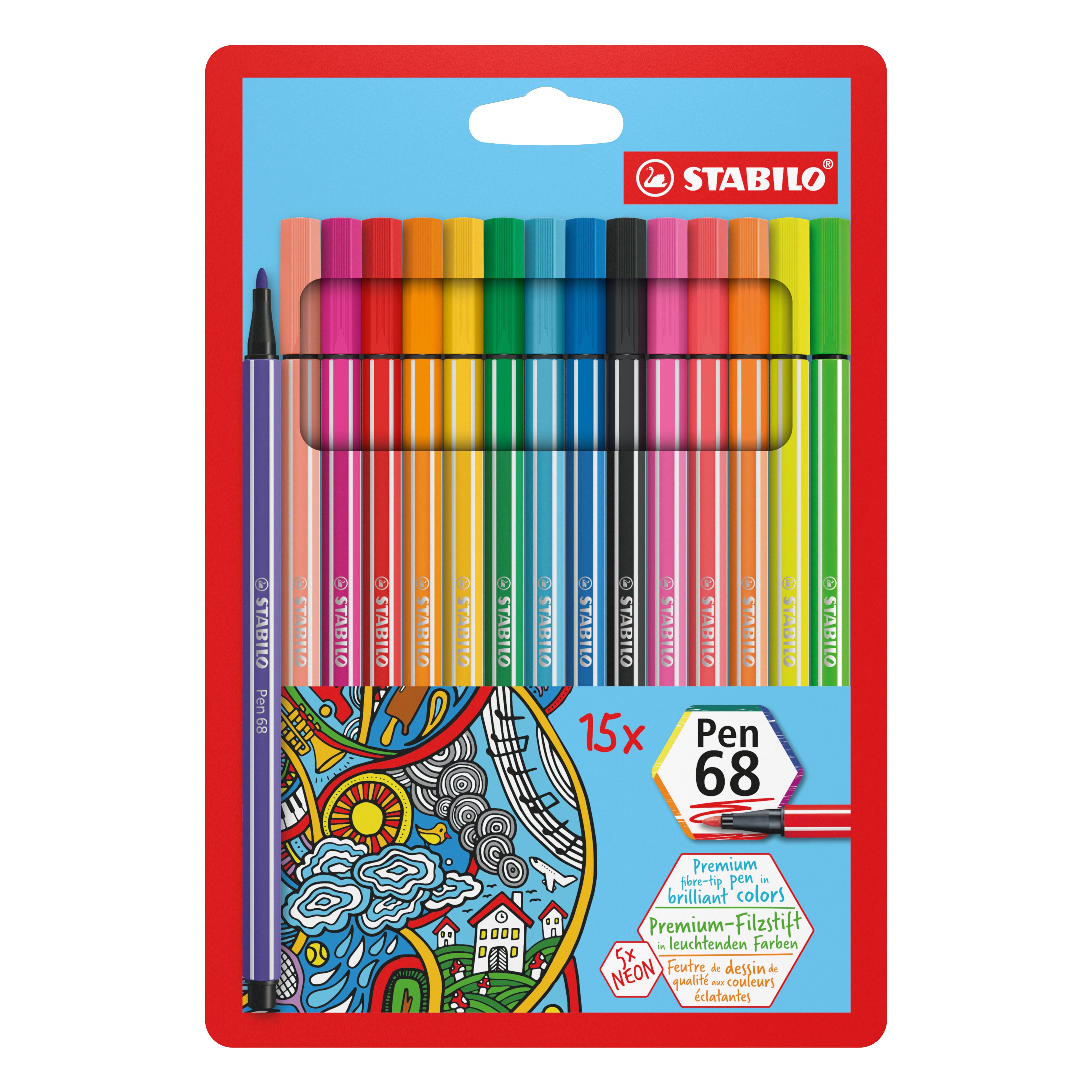 STABILO Pen 68 - Viltstift - 15 kleuren - Etui