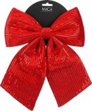 Mica Decorations Kerst strik ornament - rood - 24 x 28 cm - polyester pailletten