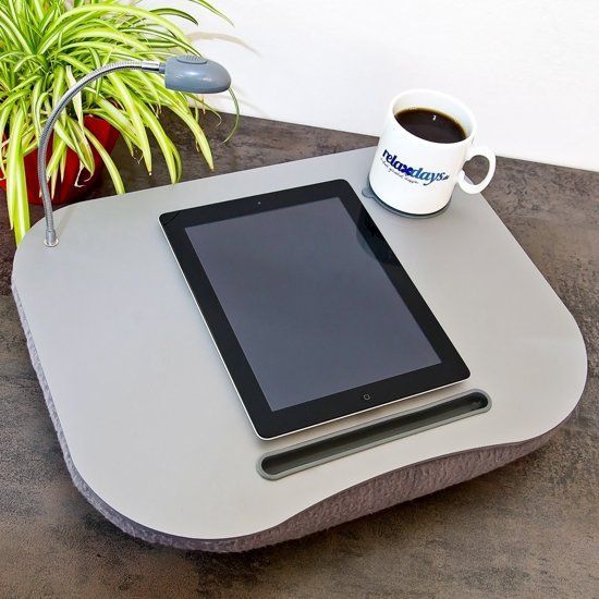 Relaxdays Laptoptafel bekerhouder LED licht GRIJS - 4052025125691