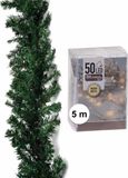 Bellatio Decorations Dennenslinger/dennenguirlande groen 270 cm met warm witte verlichting