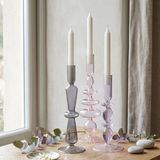 Arti Casa bougeoir long avec boules et ovales - verre - rose - ø9x24 cm
