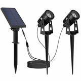 Lumi Jardin Lumisky Dubbele verbonden zonnelamp met 2-in-1 zonnepaneel om te prikken of te bevestigen, krachtige ledverlichting, koud wit, 2 x rond, hoogte 27 cm