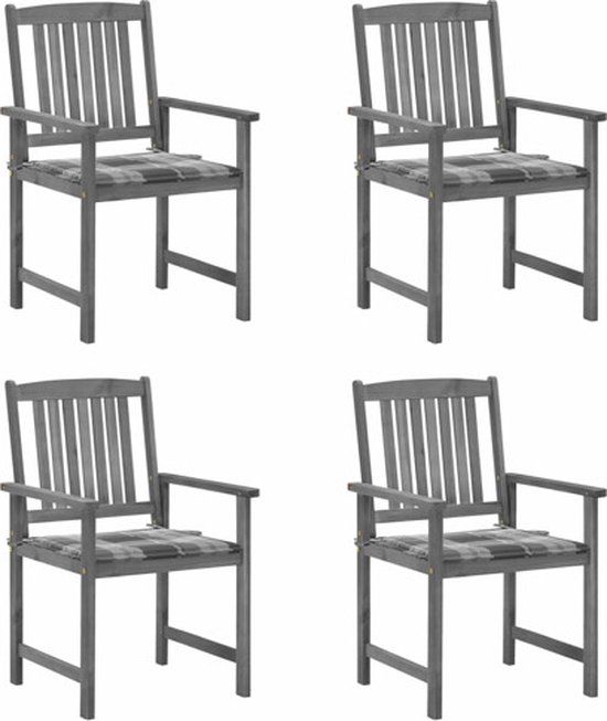 vidaXL Tuinstoelen 4 st met kussens massief acaciahout grijs
