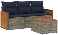 vidaXL - 4-delige - tuinbankset - met - kussens, - grijs - polyrotan