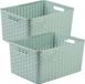 PLASTICFORTE 5x stuks rotan gevlochten opbergmand/opbergbox kunststof - mintgroen - 38 x 28 x 19 cm