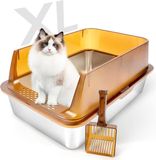 OEM BeiJingLiangPinJiaZuoKeJiWenHuaFaZhanYouXianGongSi Kattenbak Roestvrij Staal - XL 28L - Met Hoge Afneembare Rand, Lekvrij en Gemakkelijk te Reinigen - Inclusief Kattenbakschep - Bruin