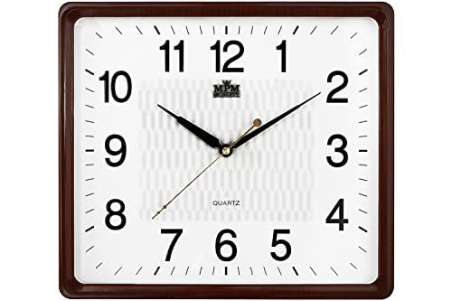 MPM Quality MPM vierkante kunststof wandklok wit/bruin | kwartsuurwerk | 2023 model