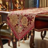 Luxe vintage design tafelloper 228,6 cm lang borduurwerk jacquard stof met meerdere kwastjes tafellopers voor eetkamer dressoir kerst Thanksgiving feestdecoraties (rood, 30 x 228 inch)