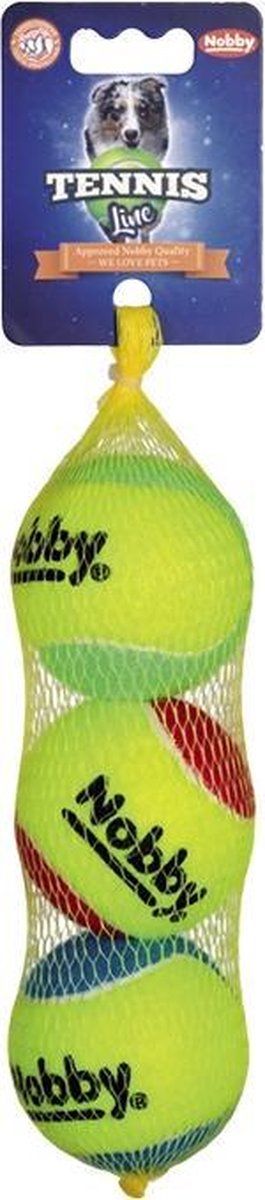 Nobby tennisbal 2 kleuren in net 6,5 cm - 3 stuks