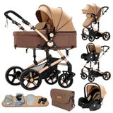 Poussette 3-en-1 - Modèle B588 - Poussette combinée - Compatible avec sièges auto - Pliable - Convient jusqu'à 20 kg - Siège réversible - Couleur kaki