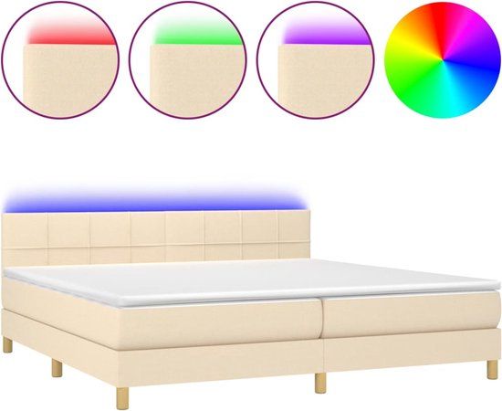 vidaXL Boxspring met matras en LED stof crèmekleurig 200x200 cm