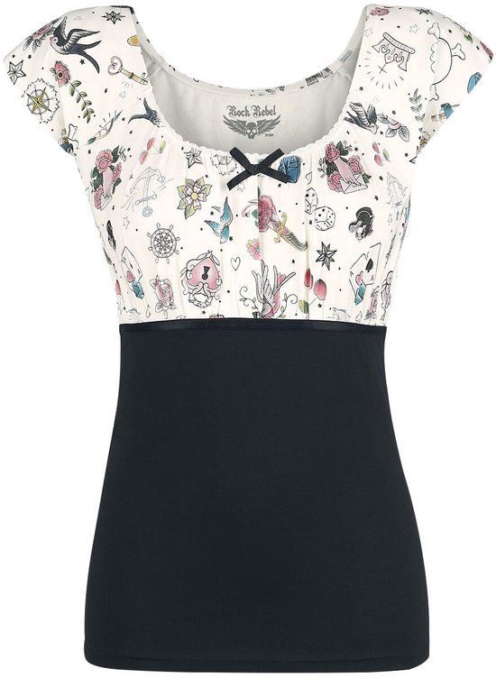 Rock Rebel by EMP Zwart-wit t-shirt met print - Dames - 3XL