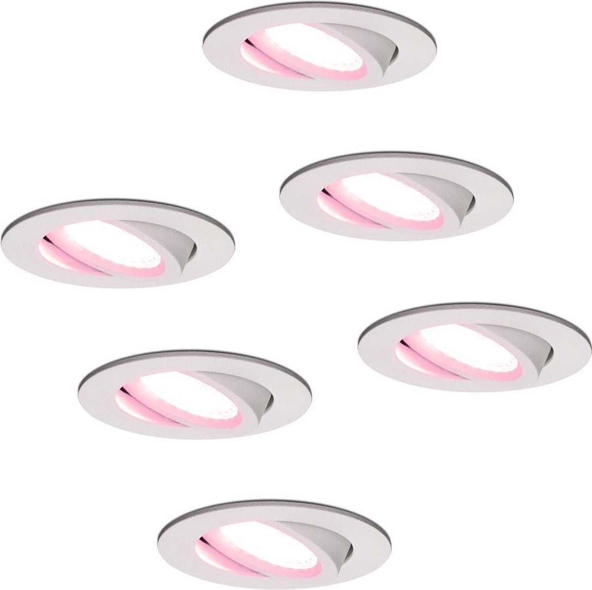 HOFTRONIC SMART 6x - Rome smart inbouwspot - LED - Zaagmaat 75mm - Wit - Besturing via app - WiFi - Bluetooth - Dimbaar - Kantelbaar - 6 Watt - 480 lumen - 230V - 2700-6000K - RGBWW - Plafondspots - Inbouwspot badkamer en buiten -