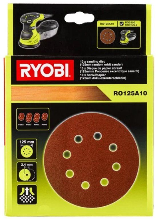 Ryobi RO125A10 Serie Schuurpapier Set - 125 mm - 10 Stuks