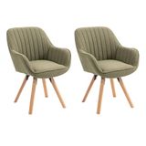 MEUBLE COSY Set van 2 Scandinavische eetkamerstoel kaptafel fauteuil draaibare stoel met armleuningen voor slaapkamer woonkamer keuken kantoor, bekleed met stof massief houten poten, groen