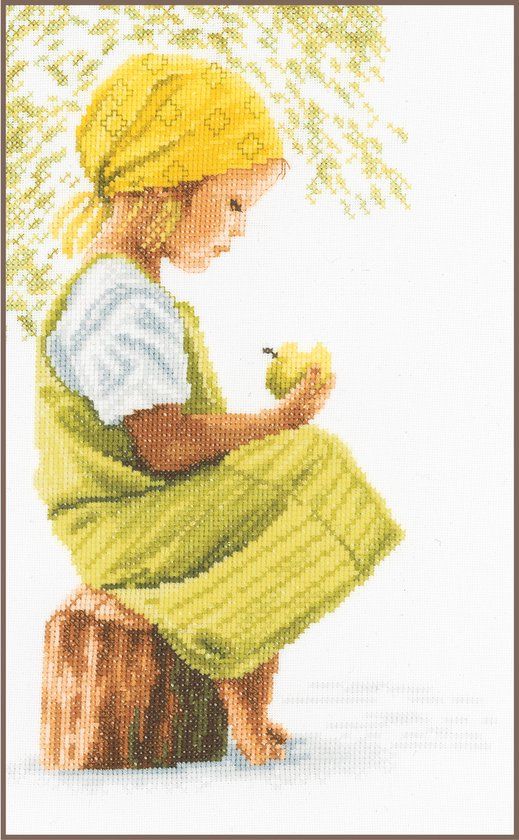 Lanarte Borduurpakket - Meisje met appel - 20 x 30cm