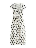 Next - Dames - Midi-jurk met ruches en V-hals, voor speciale gelegenheden, petite - Petite - Crème