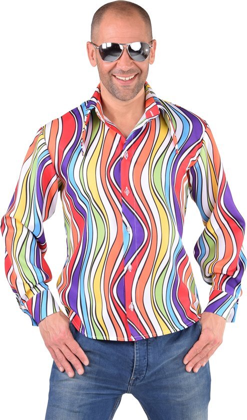 Magic by freddy Foute Party 70s blouse Regenboog Verkleedkleding heren maat L (54-56)