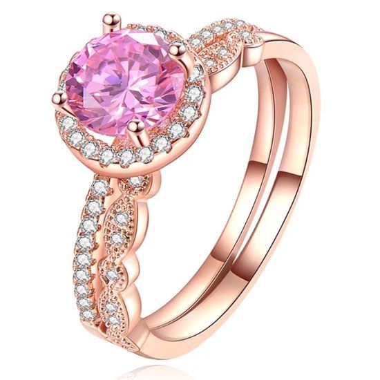 LGT JWLS Lookinggoodtoday Set van 2 Rose Vergulde Dames Ringen met Zirkonia-18mm